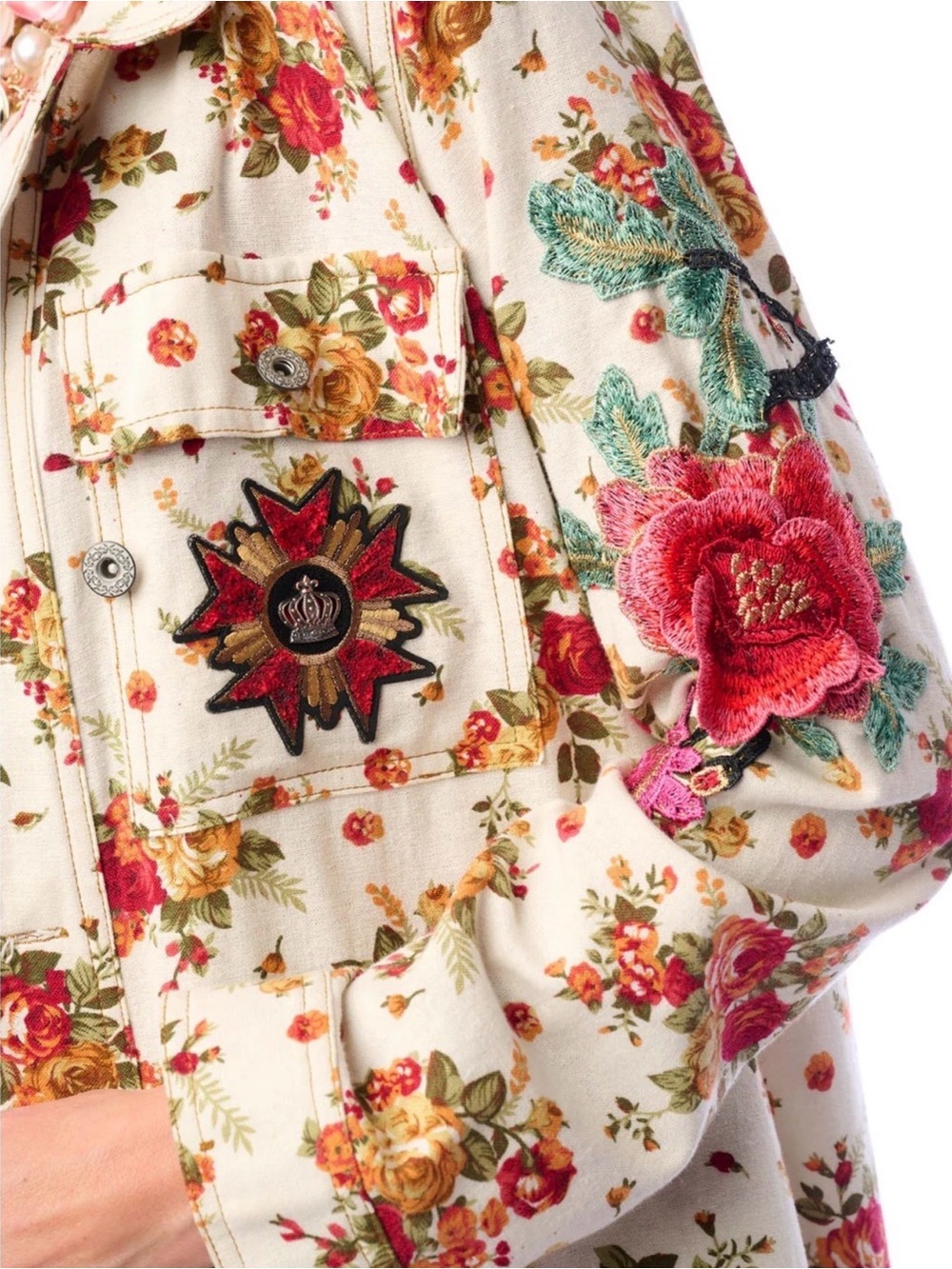 Aratta Cara Delvigne Coat-Floral Quilted Duster Coat / Jacket - Picture 3 of 10